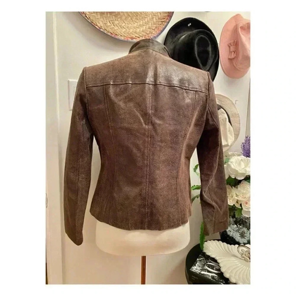 Vintage - Y2K Bohemian Retro Patterned Brown Leather Jacket - Picture 4 of 11